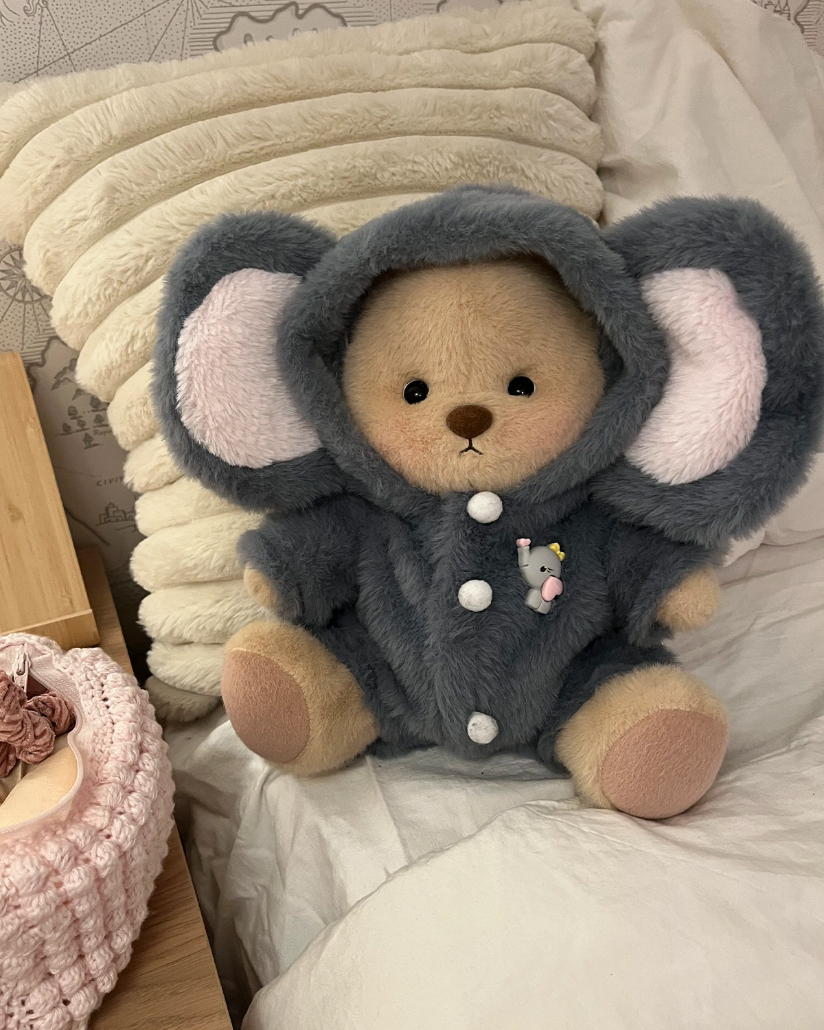 HugMeNow Fluffy Little Elephant Bear | Handmade Jointed Teddy Bear Gift