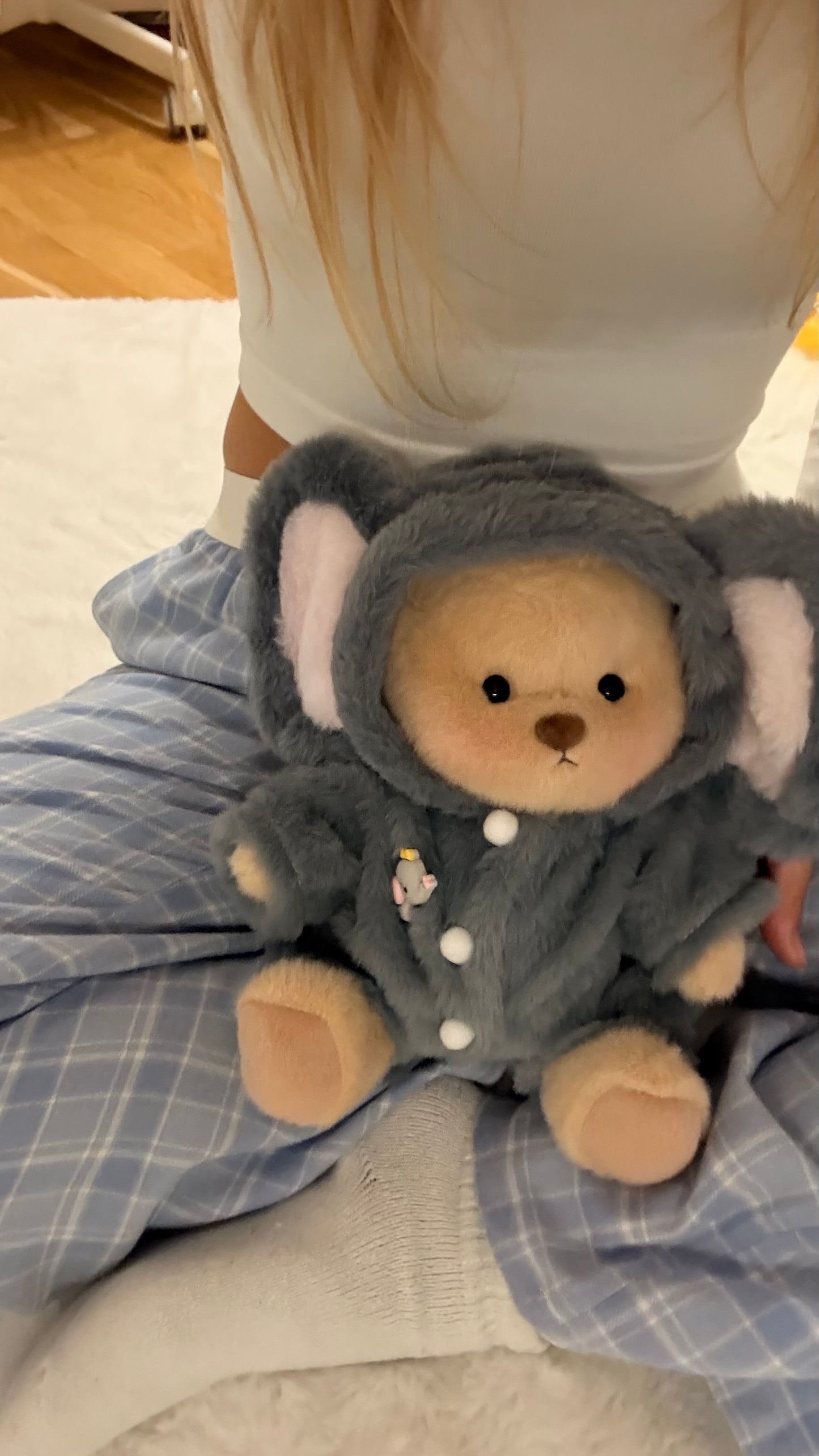 HugMeNow Fluffy Little Elephant Bear | Handmade Jointed Teddy Bear Gift