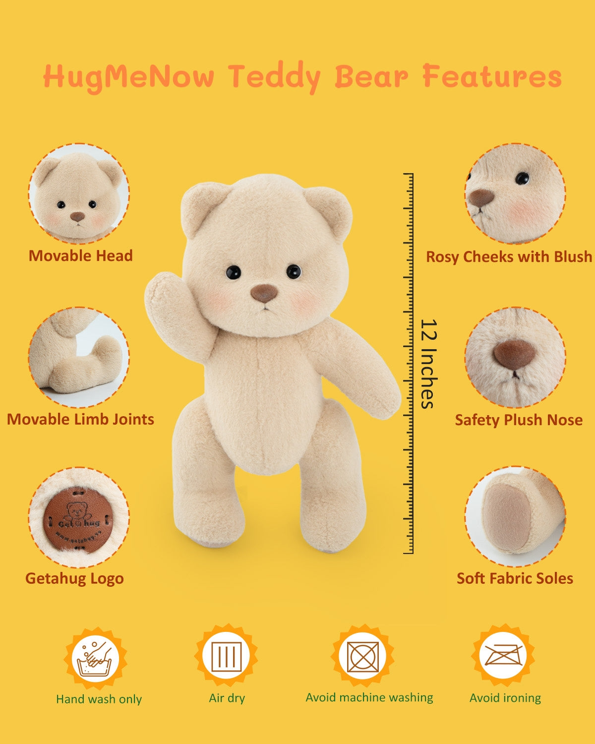 HugMeNow Fluffy Little Elephant Bear | Handmade Jointed Teddy Bear Gift